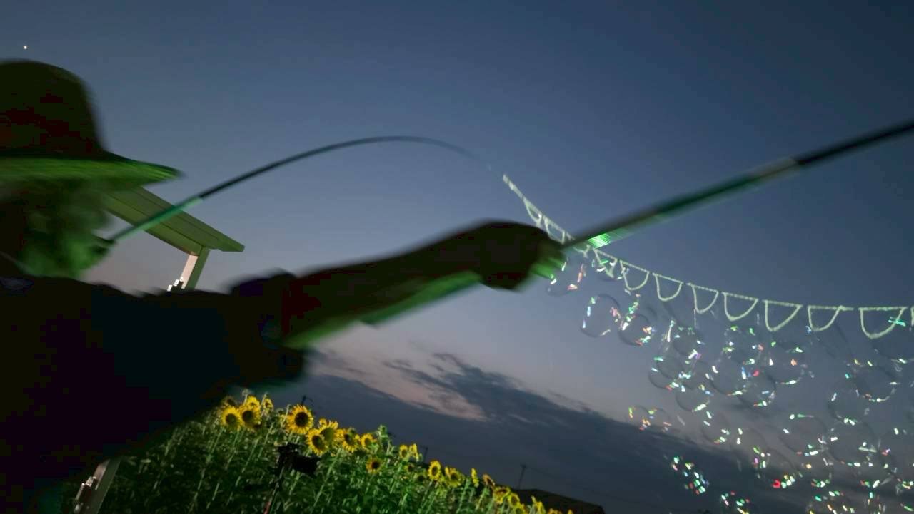 シャボン玉を飛ばす様子